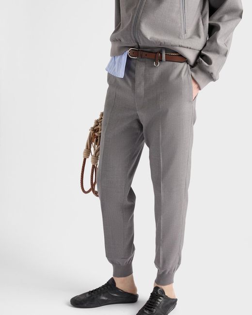 Prada Gray Triangle-Patch Trousers for men