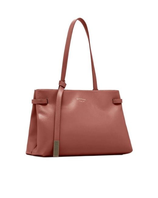 Emporio Armani Red Strap-Detail Leather Shoulder Bag