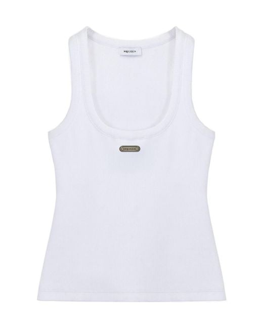 McQueen White Placket Ribbed Tank Top