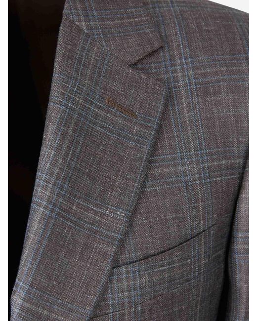 Canali Gray Check Patterned Single Breasted Blazer for men