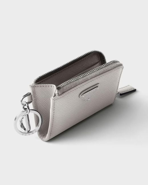 Prada White Saffiano Leather Mini Pouch With Keychain for men