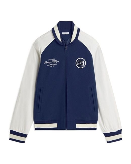 Tommy Hilfiger Blue Interlock Knit Colour-Blocked Relaxed Bomber Jacket for men