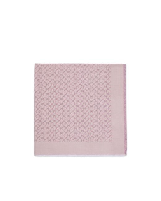 Gucci Pink Monogrammed Fringe-Edge Scarf