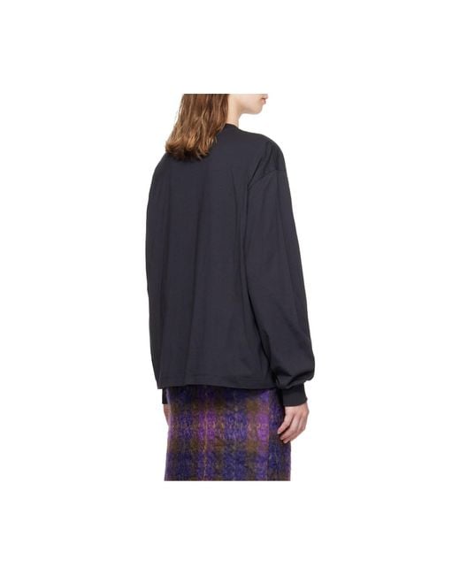 Ganni Black Basic Cotton Long Sleeve T-Shirt With Flower Print