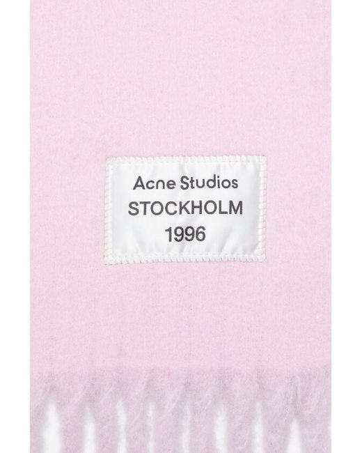Acne Pink Logo-Tag Fringed Scarf