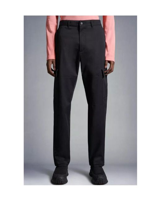 Moncler Black Stretch Gabardine Cargo Trousers for men