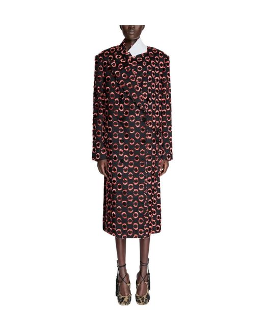 Dries Van Noten Red Double-Breasted Patterned Coat