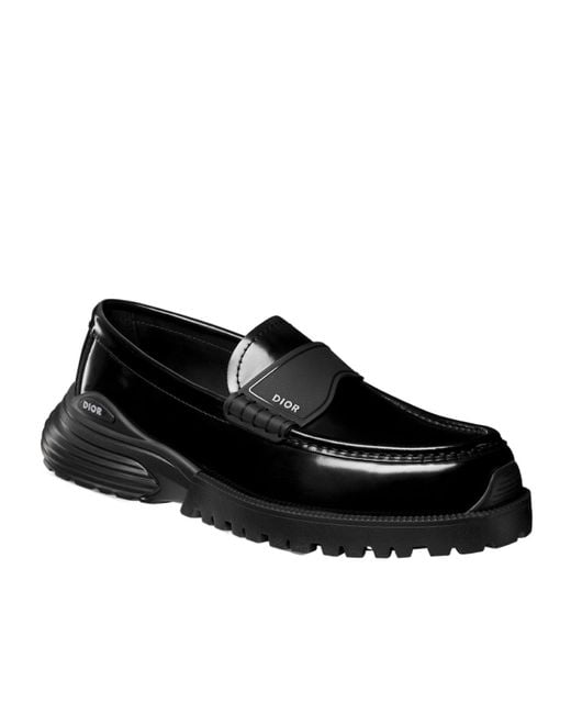 Dior Black Homme Logo Debossed Slip-On Loafers for men