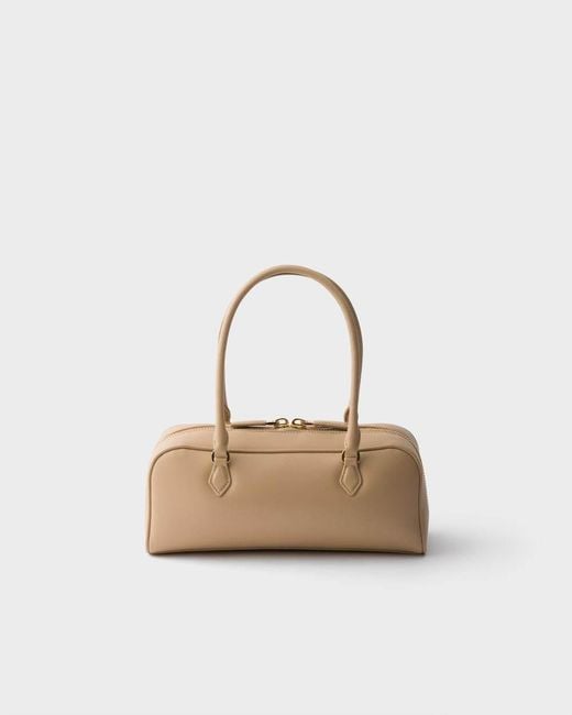 Prada Natural Medium Leather Top-Handle Bag