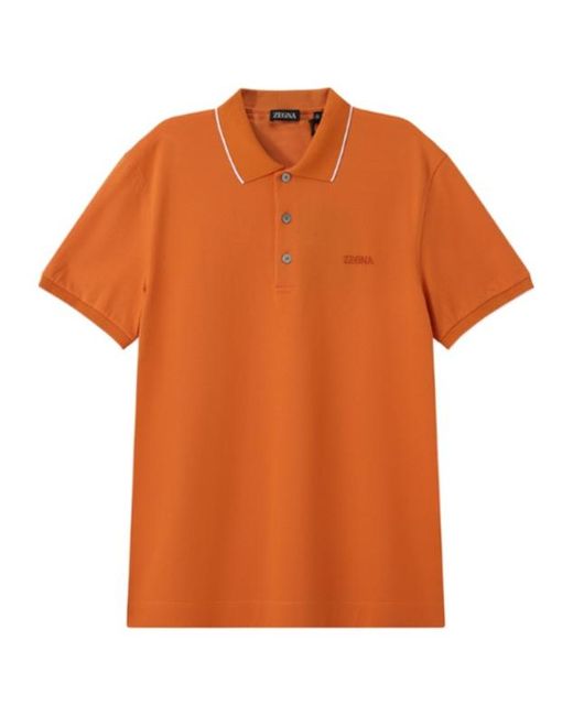 Zegna Orange Logo Embroidered Polo Shirt for men