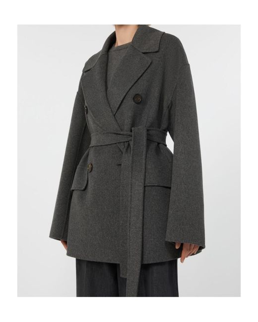 Max Mara Gray Wool Drap Double-Breasted Jacket