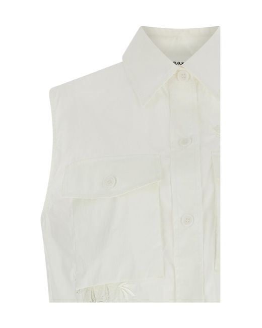 P.A.R.O.S.H. White Embroidered Sleeveless Shirt