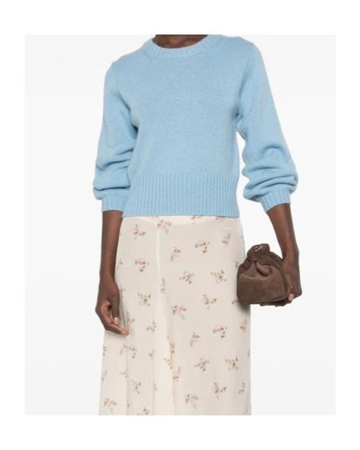 Allude Blue Ribbed-Knit Crew Neck Sweater