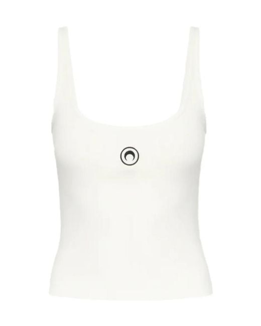 MARINE SERRE White Moon Logo Ribbed Jersey Cropped Tank Top