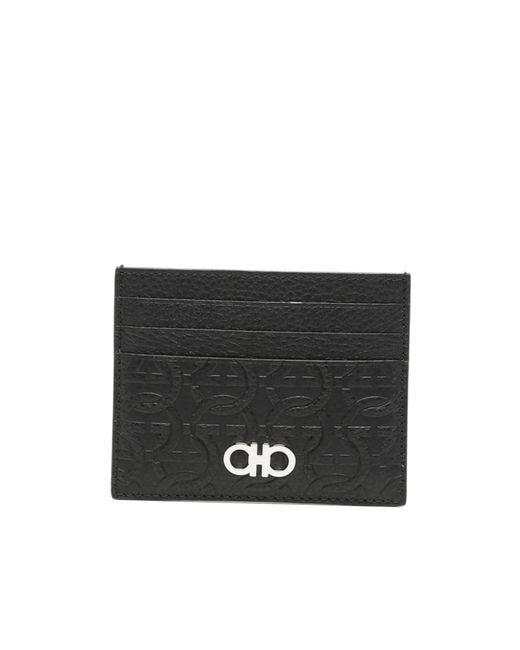 Ferragamo Black Ferragamo Gancini Embossed Card Holder for men