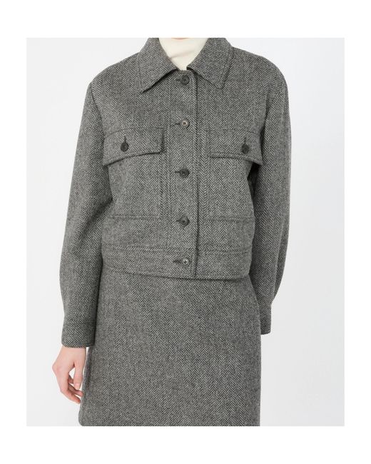 Weekend by Maxmara Gray Herringbone-Pattern Wool Jacket