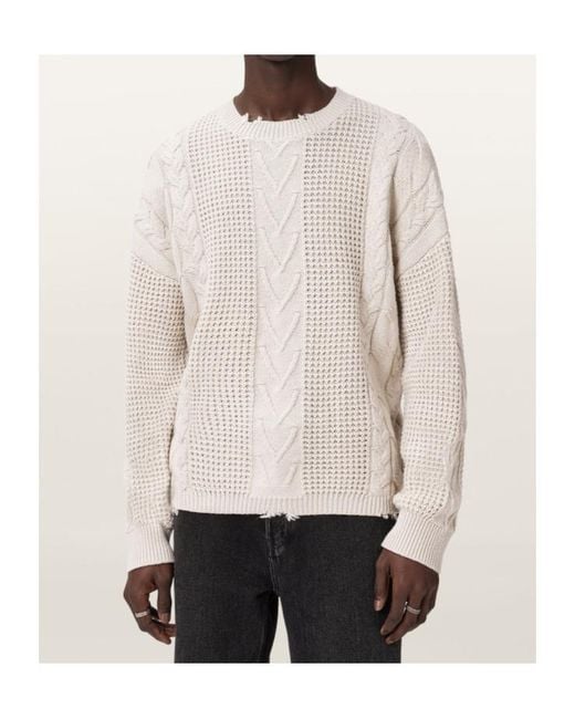 AllSaints White Tenter Crew Jumper for men