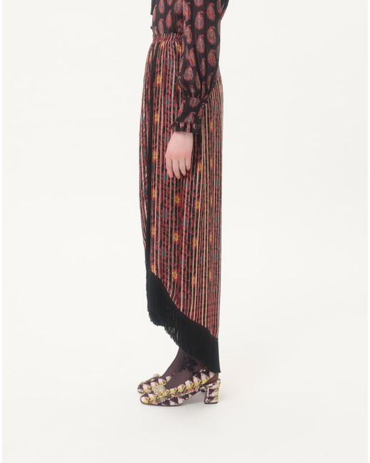 Valentino Purple Fringed Floral-Print Maxi Skirt