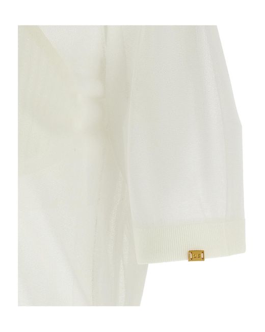 Elisabetta Franchi White Sheer Textured Bra Polo Shirt
