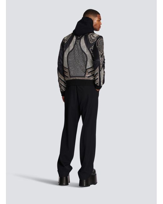 Balmain Black Studded Nylon Bomber Jacket for men