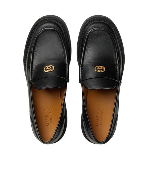 Gucci Black Menen Interlocking G-Plaque Loafers for men