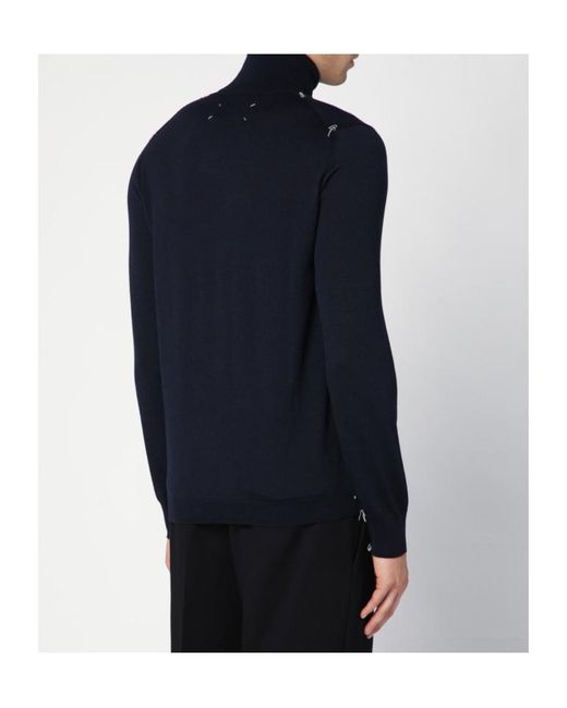 Maison Margiela Blue Roll-Neck Four-Stitch Knitted Jumper for men