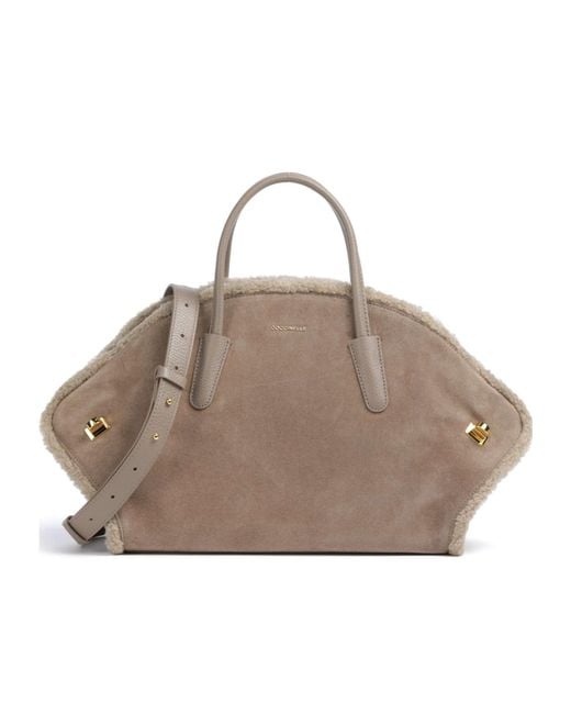 Coccinelle Natural Shearling-Trim Suede Shoulder Bag