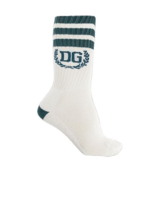 Dolce & Gabbana White Logo Stripe Socks for men