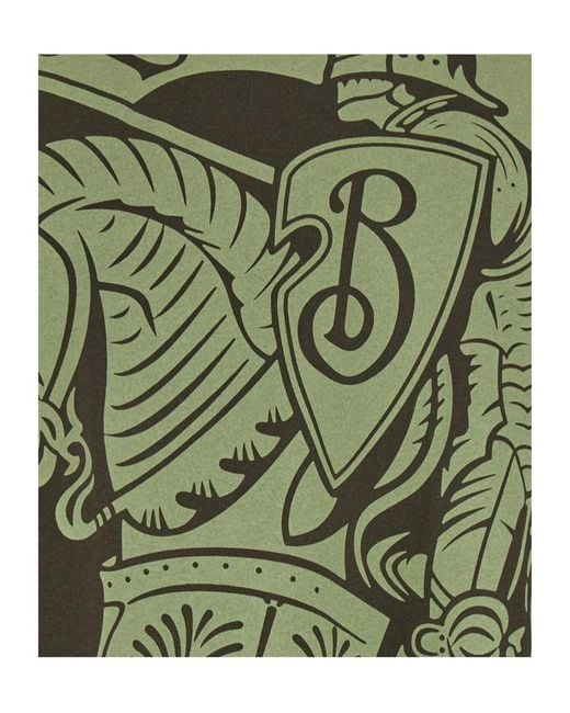 Burberry Green Equestrian Knight Printed Crewneck T-Shirt for men