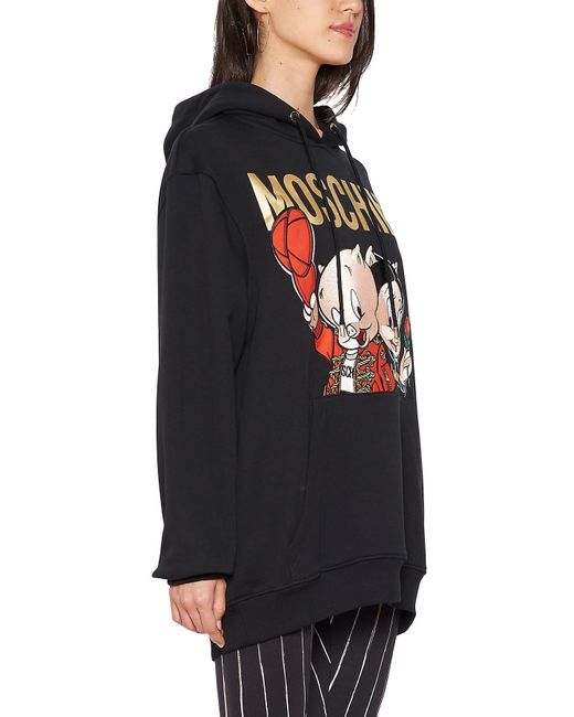 Moschino Black Piggy Oversize Hooded Sweater
