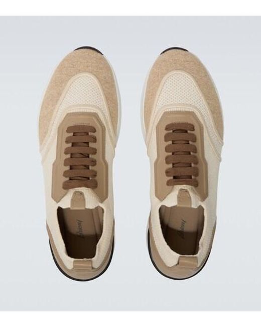 Brioni Natural Leather-Trimmed Sneakers for men