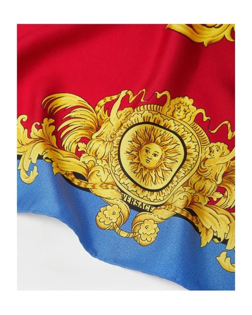 Versace Red Printed Silk Twill Scarf 90 Cm