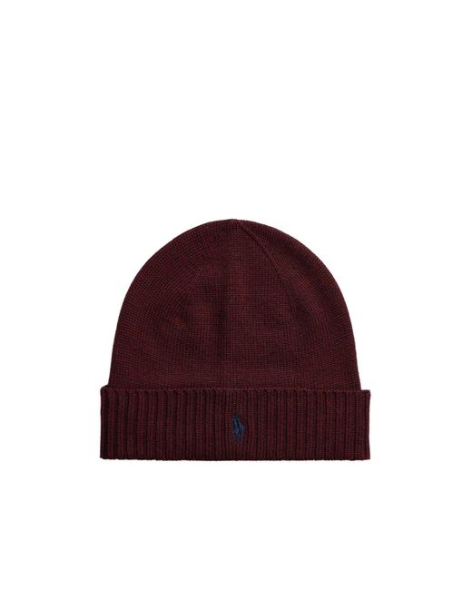 Polo Ralph Lauren Red Little Pony Merino Wool Knitted Hat for men