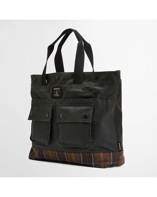 Barbour Black Field Waxed Tote Bag for men