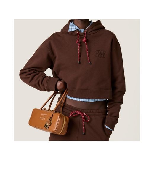 Miu Miu Brown Drawstring Cropped Hoodie