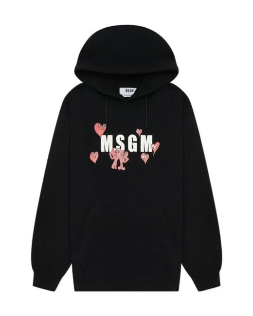 MSGM Black Logo-Print Drawstring Hoodie