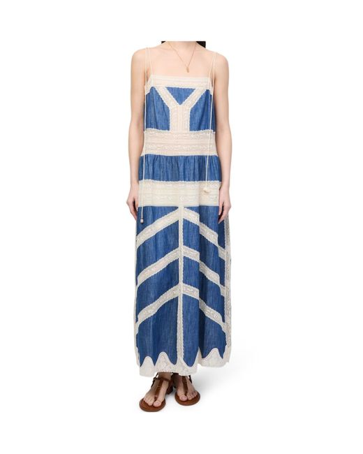 Zimmermann Blue Awaken Denim Dress With Lace Details