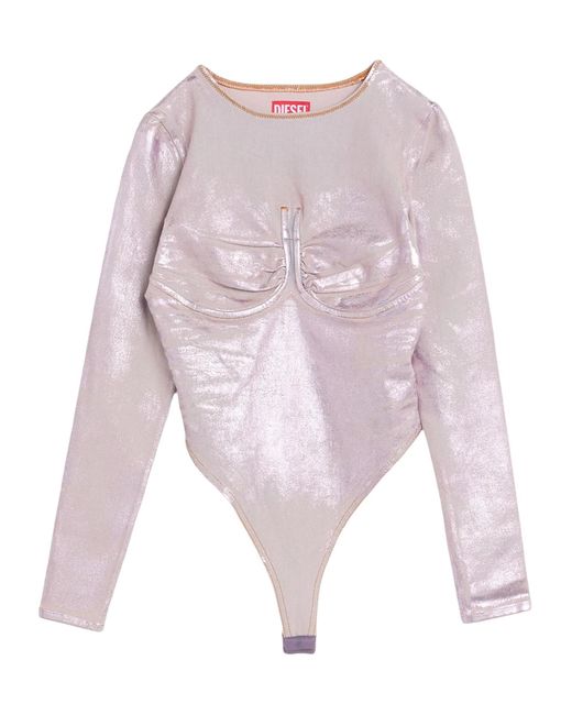 DIESEL Pink Solid Color Metallic Denim Top