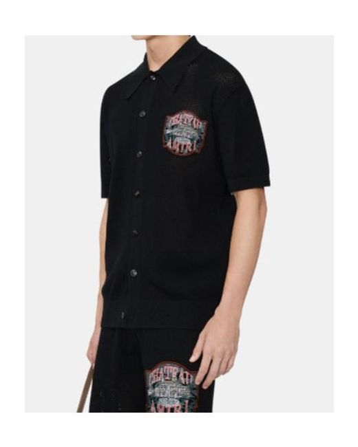 Amiri Black Short Sleeved Crochet Os Shirt for men