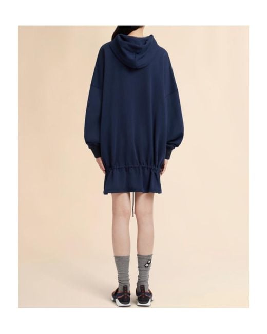 Marni Blue Drawstring Ruffled Hooded Sweatshirt Dress
