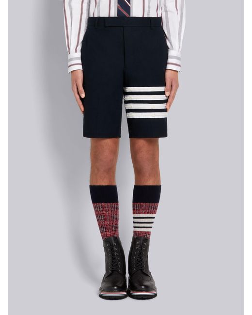 Thom Browne Blue 4-Bar Detail Chino Shorts for men