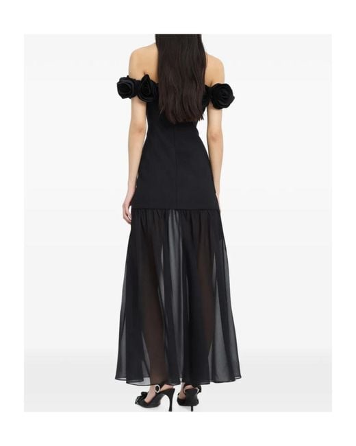ROTATE BIRGER CHRISTENSEN Black Crepe Maxi Flower Dress