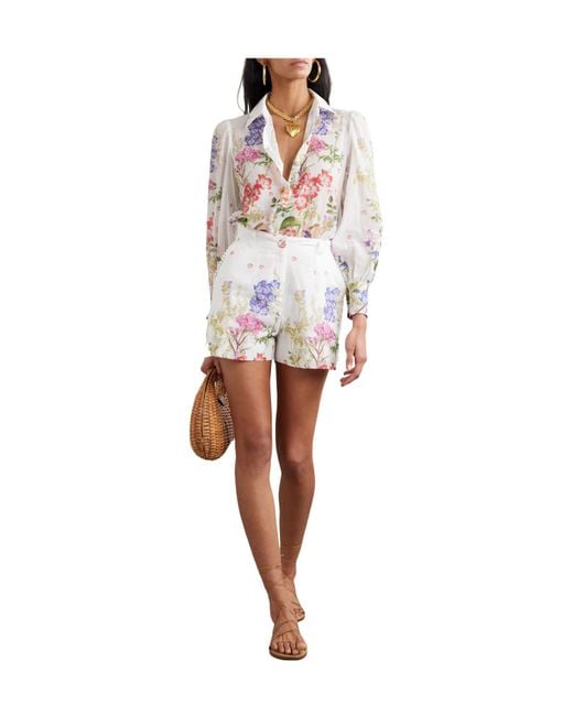 Charo Ruiz White Print Cotton-Blend Voile Shorts