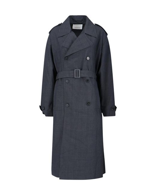 Frankie Shop Blue Bleecker Plaid Oversized Trench Coat