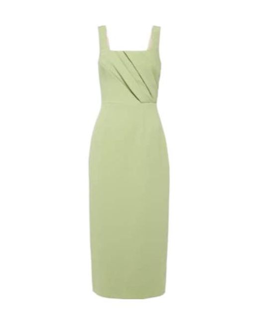 Emilia Wickstead Green Arina Pleated Crêpe Midi Dress