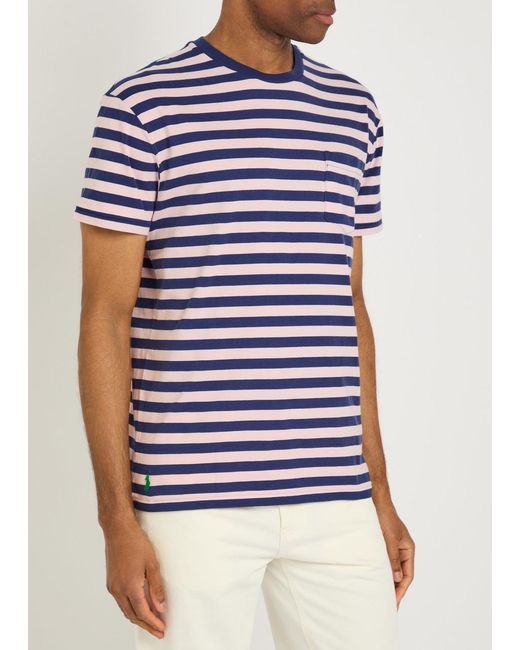 Polo Ralph Lauren Blue Striped Patch Pocket Cotton T-Shirt for men