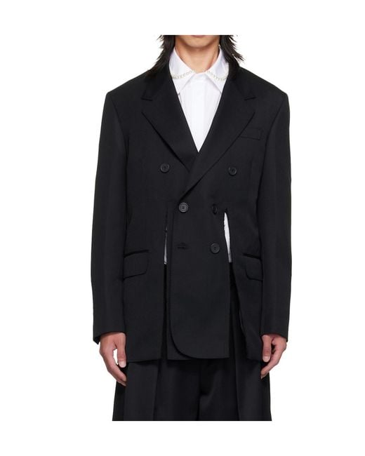 Simone Rocha Black Double-Breasted Suit Jacket With Vents for men
