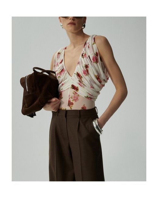 Magda Butrym White Ruched V Neck Bodysuit