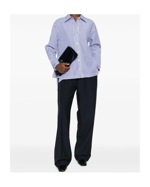 Joseph Blue Theia Vertical-Stripe Long-Sleeve Shirt
