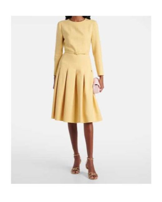 Oscar de la Renta Yellow Pleated Crêpe Midi Dress